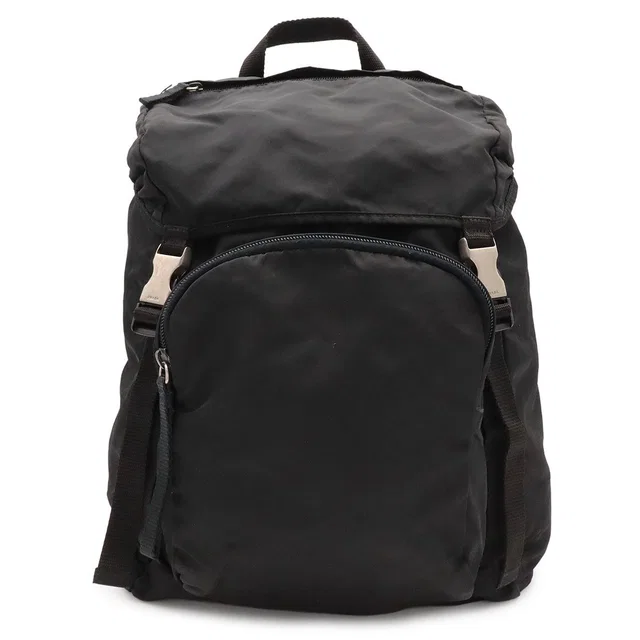 Prada Triangle Logo Backpack Nylon Nero Black Silver in Black Nylon from The Reluxe