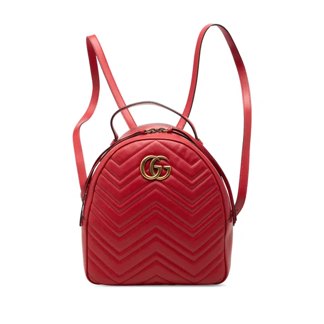 Red Gucci Small GG Marmont Matelasse Leather Backpack in Red Leather from Designer Revival