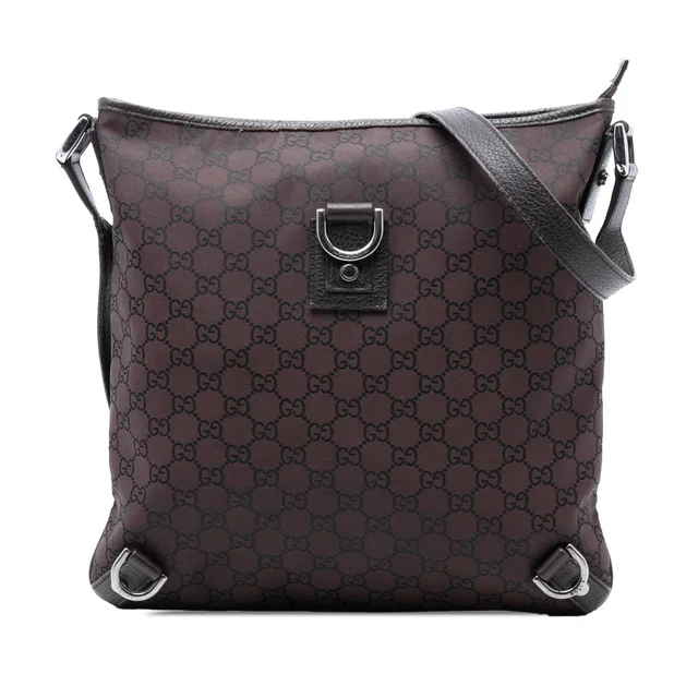 Brown Gucci GG Nylon Abbey D Ring Crossbody in Brown Nylon from Designer Revival