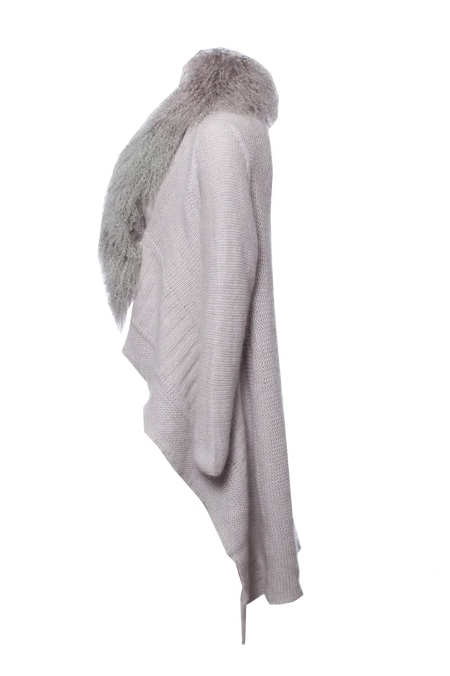 Blumarine, Gray woolen cardigan with fur collar. in grey, photo 2 of 5 from ShopSimon