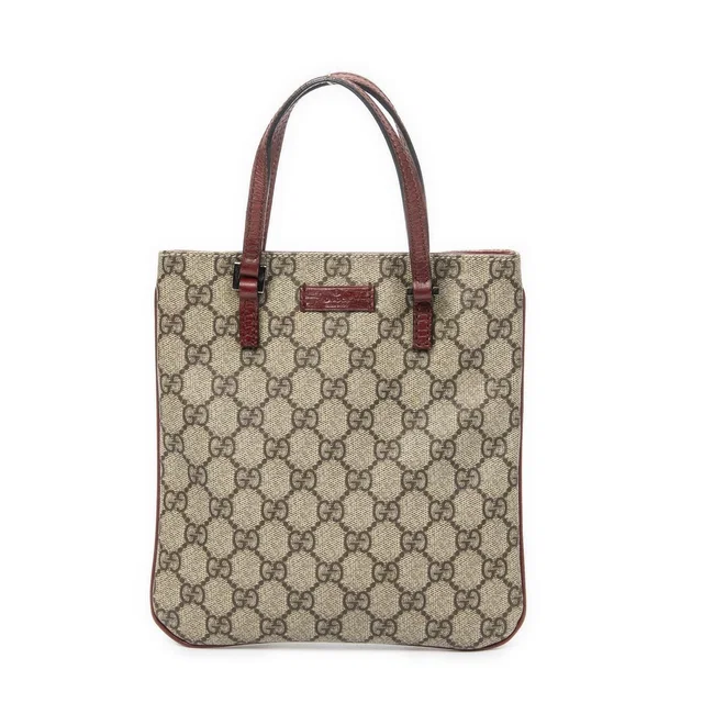 Gucci Vertical Tote Bag Beige Burgundy Supreme Canvas in Beige Canvas from The Reluxe