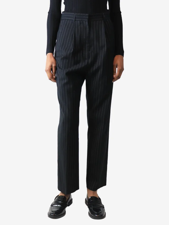Maison Margiela Black pinstripe tapered trousers - size UK 6 in Black Wool from Sign of the Times
