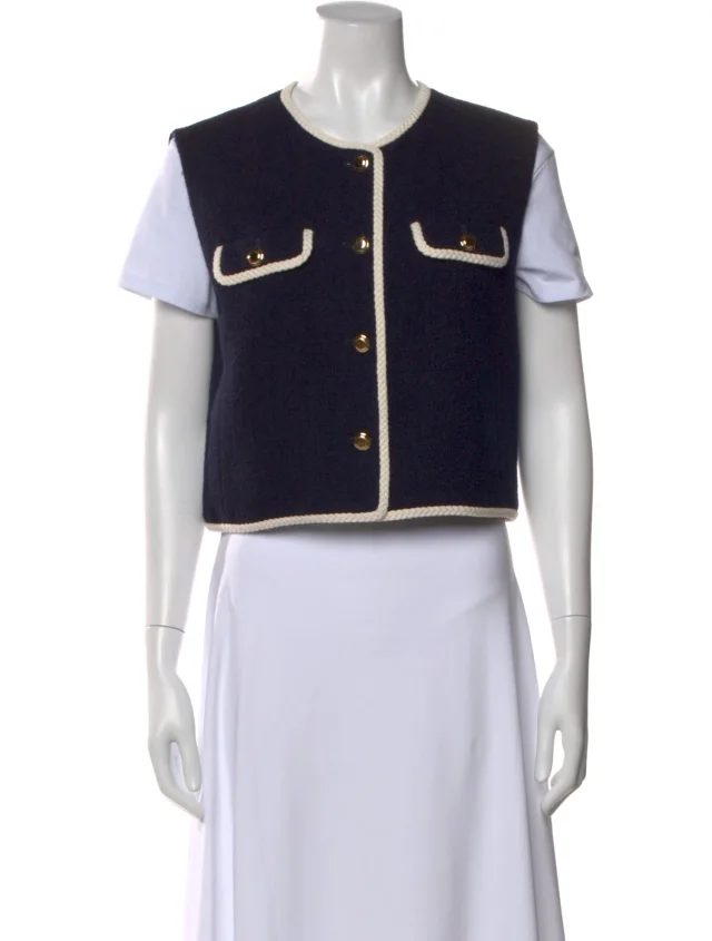 Miu Miu 2023 Single-Breasted Tweed Vest Sweater w/ Tags in blue Tweed from The RealReal