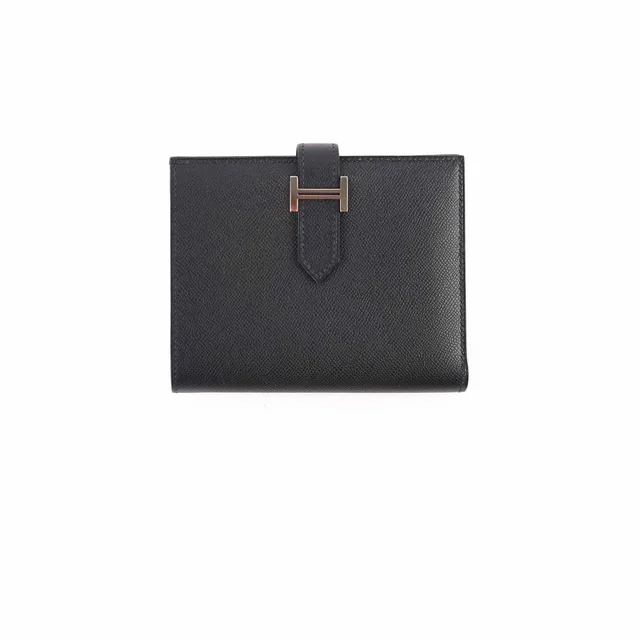 Hermès Bearn Compact Wallet Veau Madame Black - Stamp W in Black Calfskin from The Purse Affair