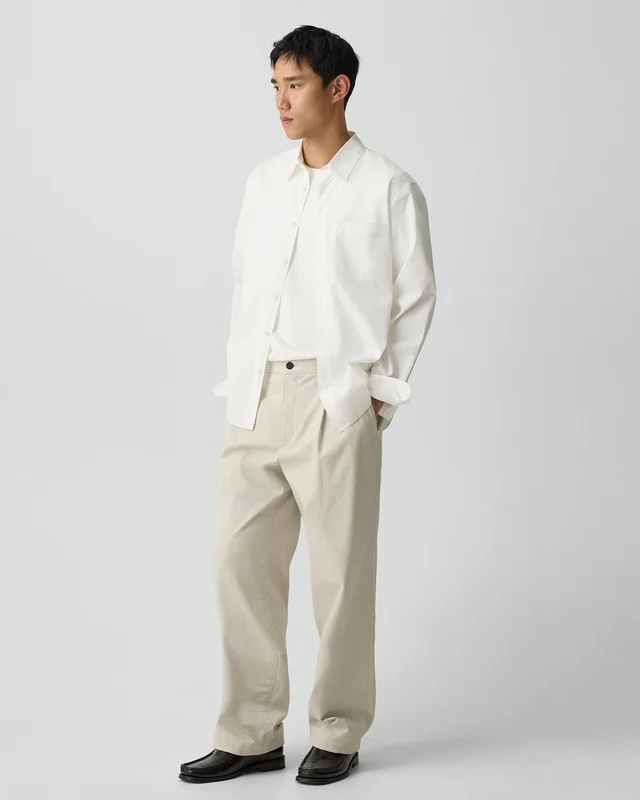 Theory Relaxed Pleat Pant in Moonsoft Cotton in SILVER CLOUD, photo 10 of 14 from Theory