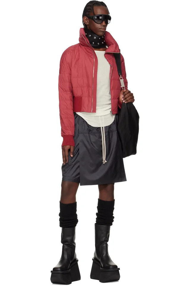 Moncler + Rick Owens Red Cropped Down Jacket, photo 5 of 5 from SSENSE