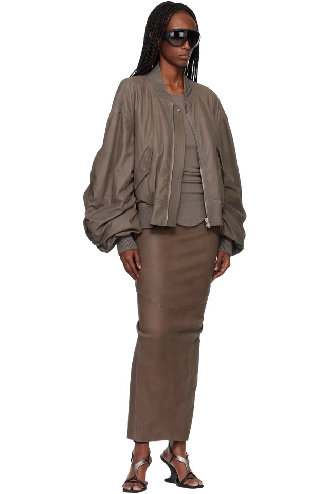 Rick Owens Gray Temple Secchia Flight Leather Jacket, photo 4 of 4 from SSENSE