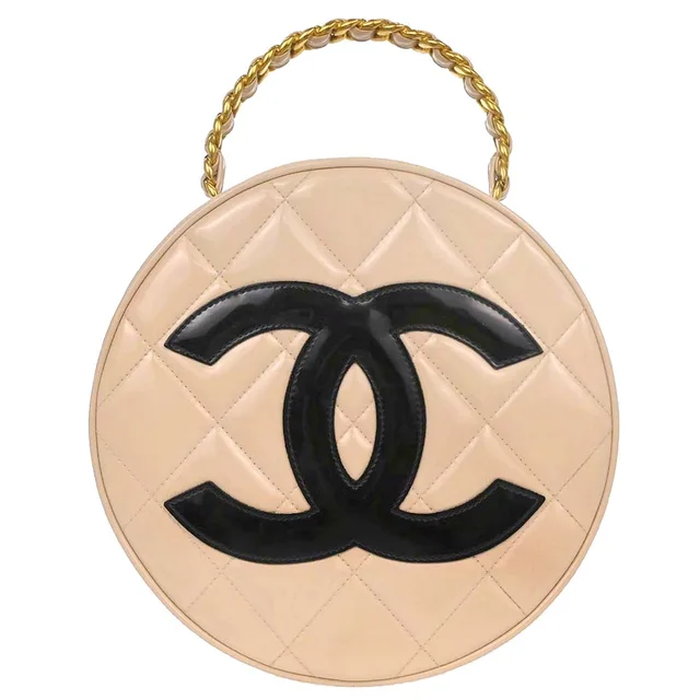 Chanel Beige Patent Leather Round Vanity Handbag in Beige Patent leather from AMORE Vintage Tokyo