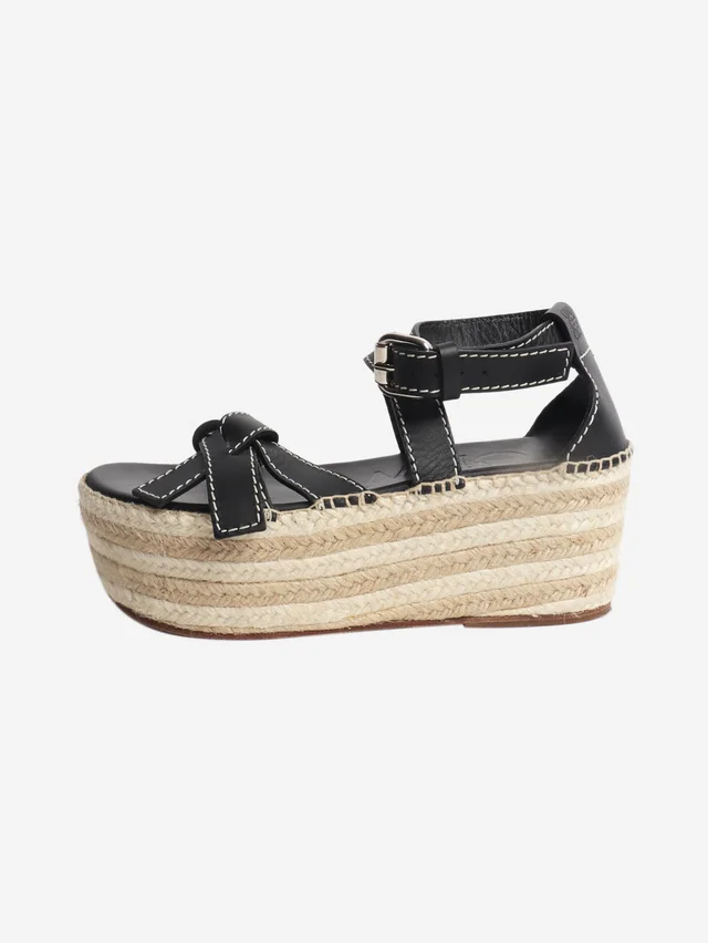 Loewe Black leather platform espadrille sandals - size EU 37 in Black Leather from Sign of the Times