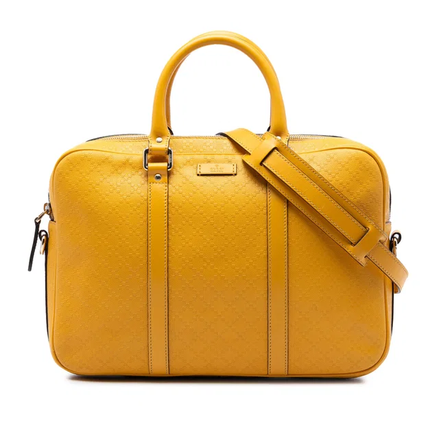 Yellow Gucci Medium Diamante Bright Leather Business Bag in Yellow Leather from Designer Revival