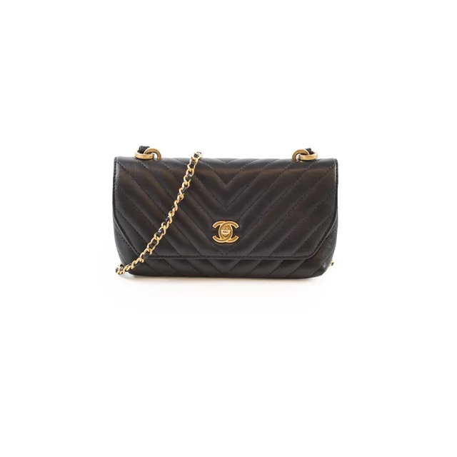 Chanel Seasonal Rectangular Chevron Flap Lambskin Black in Black Lambskin from The Purse Affair