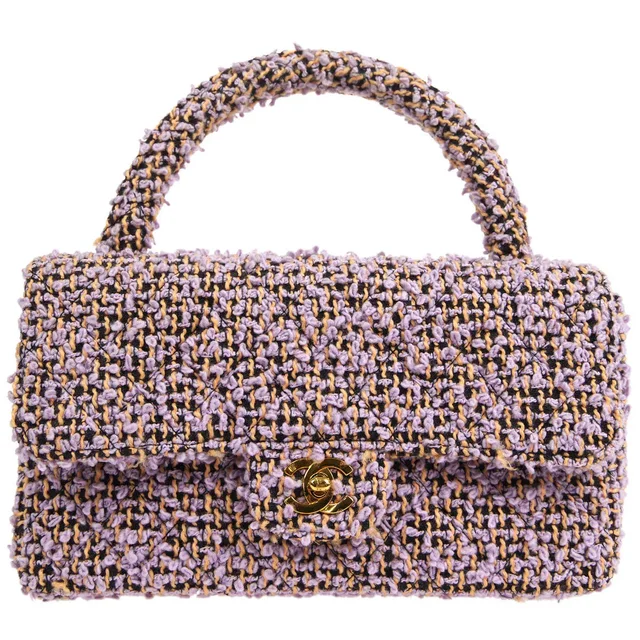 Chanel 1994-1996 Classic Single Flap Medium Handbag Purple Tweed in Purple Tweed from AMORE Vintage Tokyo