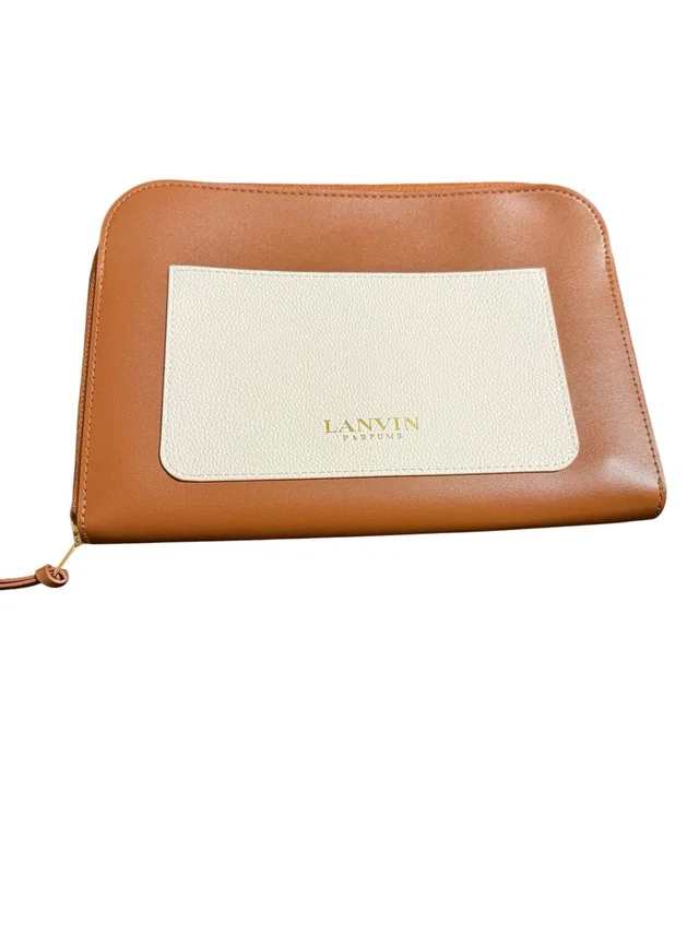 Lanvin Parfums X Turkish Airlines Travel Cosmetic Case / Zip Pouch Tan & Ivory in brown|neutral|gold Leather from Poshmark