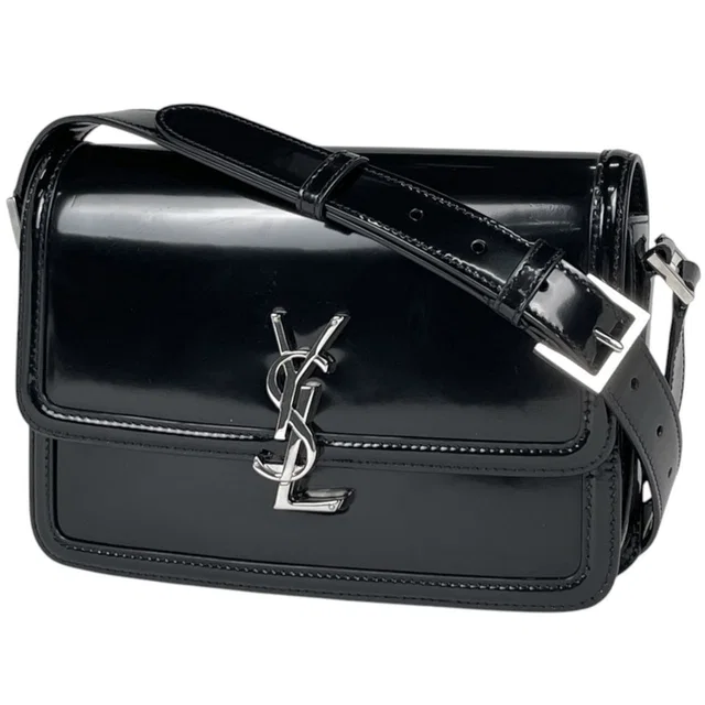 Saint Laurent Solferino Medium Shoulder Bag Patent Leather Black in Black Patent leather from The Reluxe