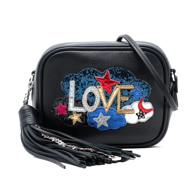 Black Saint Laurent Mini Embroidered Nappa Love Blogger Camera Bag in Black Nappa leather from Designer Revival