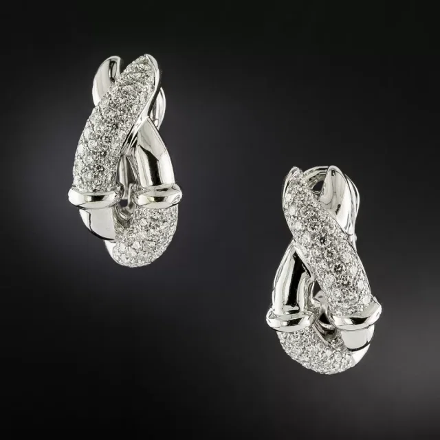 Boucheron 18K Diamond Ribbon Earrings, French from Lang Antiques