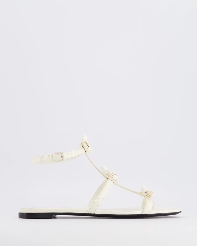 Valentino Garavani White Leather T-Strap Sandals with Bow Details Size EU 39.5 in White Leather from Sellier