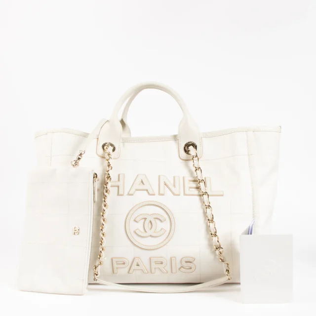 Chanel White Canvas Large Deauville Shopping Bag in White Canvas from Labellov, photo 2 of 6