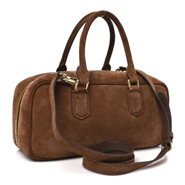 Miu Miu Padded Regular Arcadie Top Handle Bag Cacao in Suede from FASHIONPHILE, photo 3 of 9