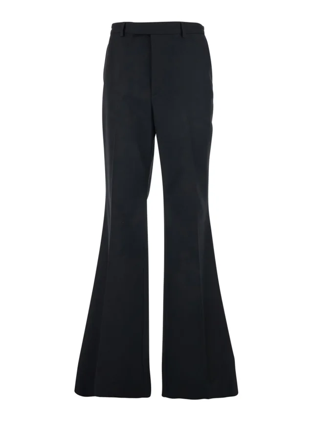 Pants with Flared Design and Pleats on Front and Back in Nylon and Wool Gabardine Black Men in Black, image 1 of 1 from Gaudenzi Boutique
