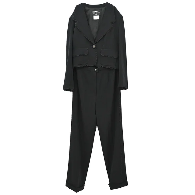 Chanel 1995 Setup Jacket Pants Black #38 in Black Wool from AMORE Vintage Tokyo