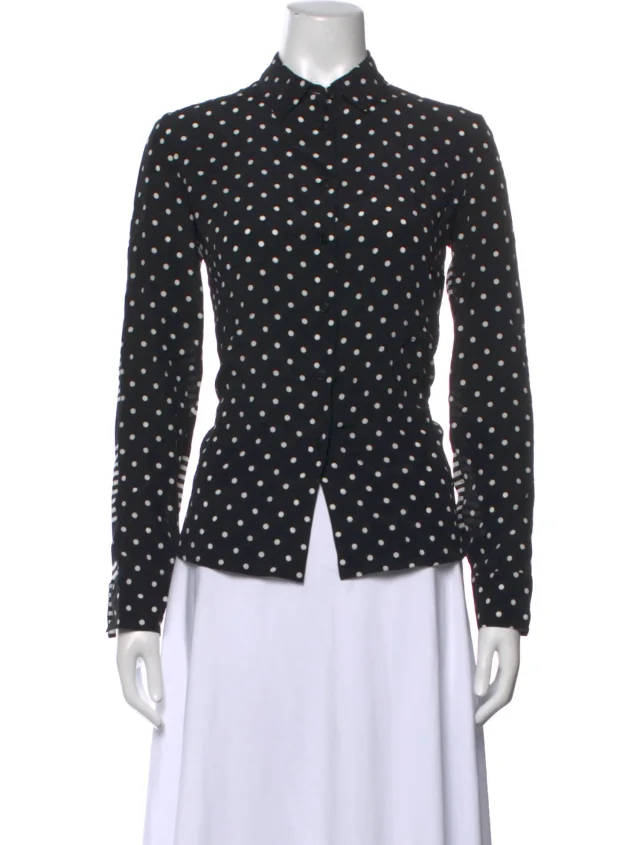 Stella McCartney Silk Polka Dot Print Button-Up Top in black Silk from The RealReal