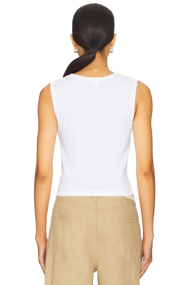 LESET Pointelle Sleeveless Crew Top in White, photo 3 of 4 from REVOLVE (Canada)