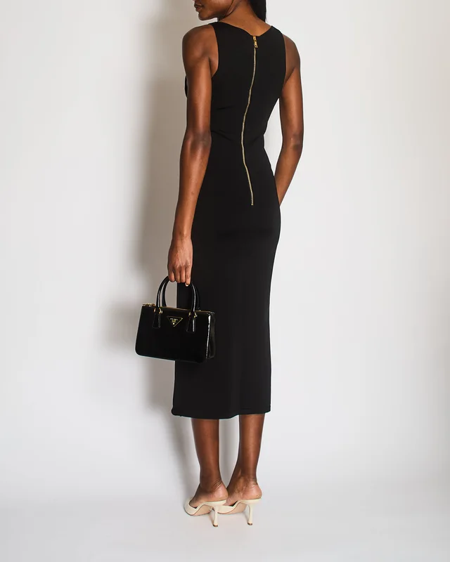 Balmain Black Lace Up Long Dress with Gold Zip Detail Size FR 36 (UK 8) in Black from Sellier, photo 2 of 2