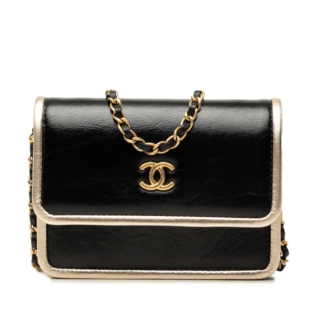 Black Chanel CC Metallic Calfskin Clutch With Chain Crossbody Bag in Black Calfskin from Designer Revival
