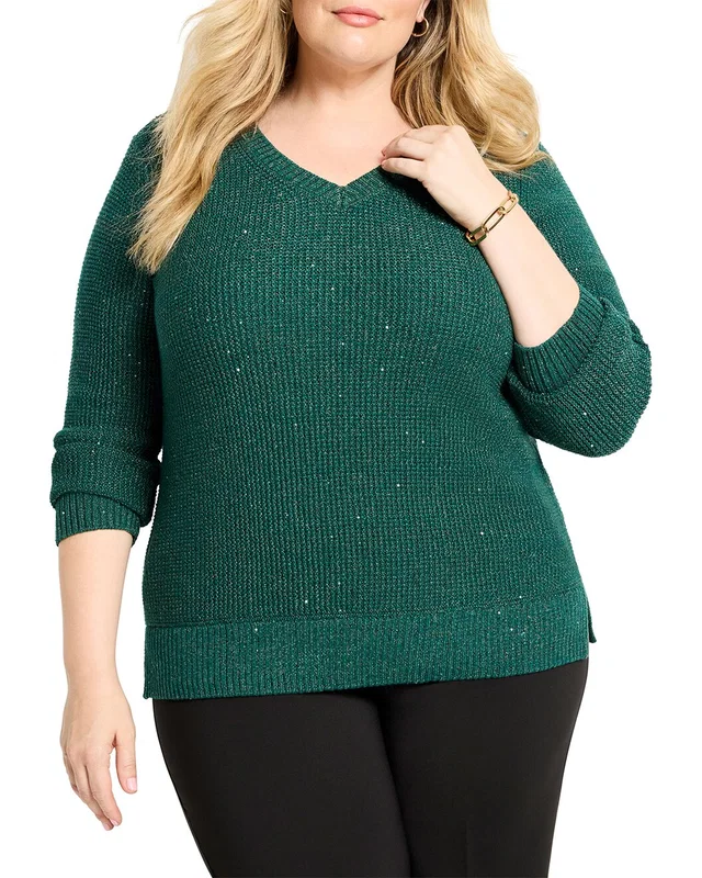 NIC+ZOE Plus Shimmer Waffle V-Neck Sweater, image 1 of 1 from Gilt