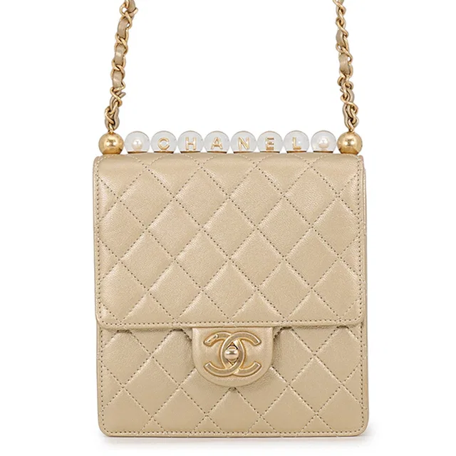 Chanel Square-shaped Matelasse Chain Shoulder Bag Champagne Gold Lambskin in Gold Lambskin from GALLERY RARE