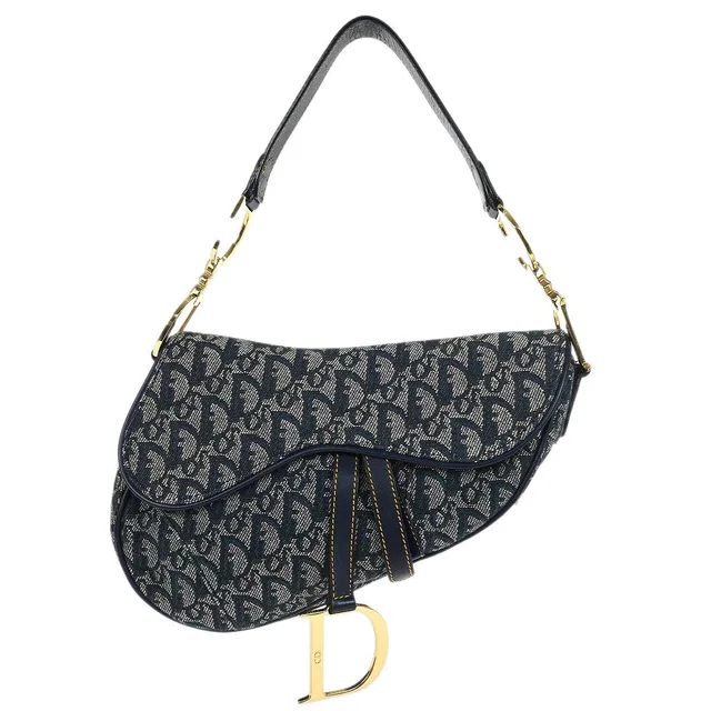 Dior Navy Trotter Saddle Handbag in Navy Canvas from AMORE Vintage Tokyo