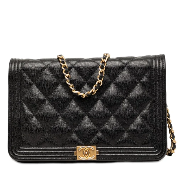 Black Chanel Quilted Caviar Boy Wallet on Chain Crossbody Bag in Black Caviar leather from Designer Revival