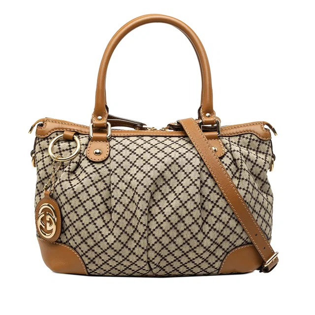 Beige Gucci Diamante Canvas Sukey Satchel in Beige Canvas from Designer Revival
