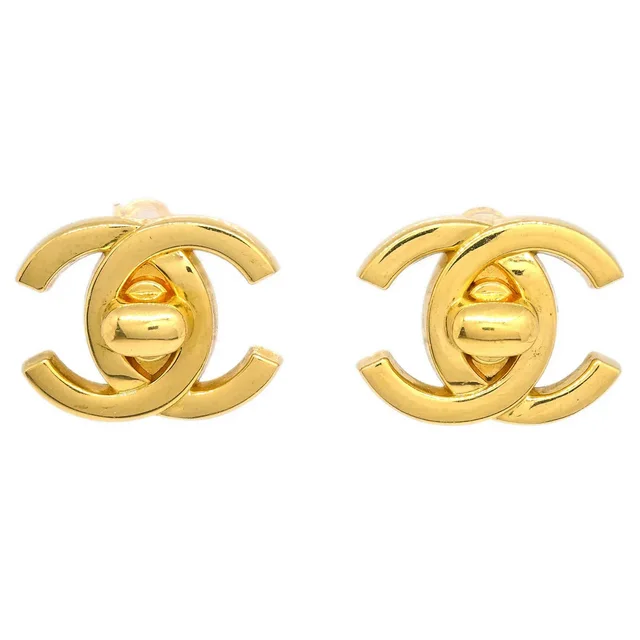 Chanel CC Turnlock Earrings Clip-On Gold Large 96P in Gold from AMORE Vintage Tokyo