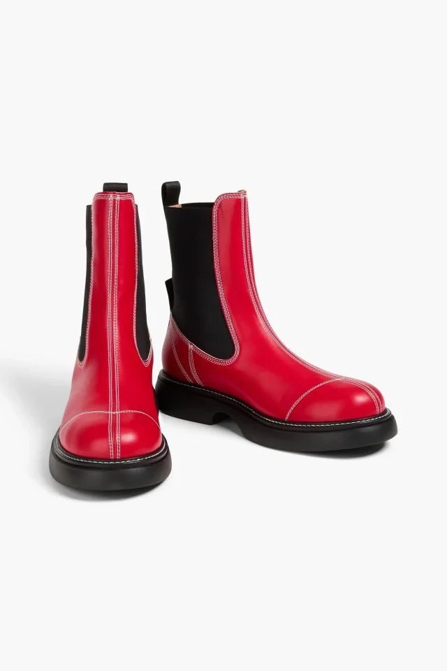 Ganni Chelsea Boots with Contrast Topstitching in Red, photo 2 of 4 from THE OUTNET