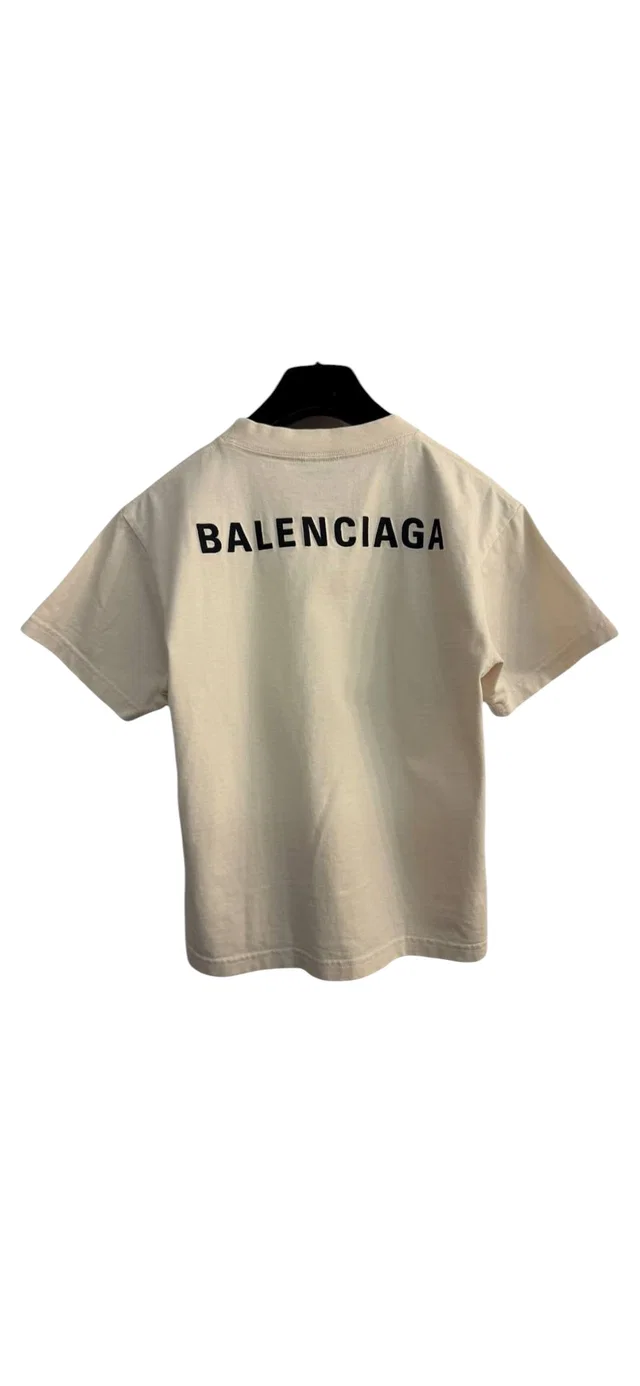 Balenciaga Embroidered Logo Tee Cream/Black Sz S in Black from Luxury Promise