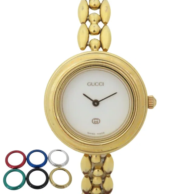 Gucci Watch Change Bezel L Stainless Steel Plastic Gold Multicolor Dial White in White from The Reluxe
