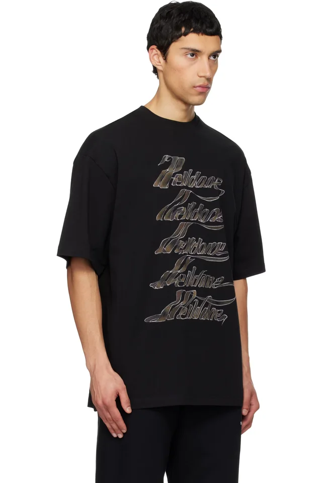 Black 'WE11DONE' Multi Logo T-shirt, photo 2 of 4 from SSENSE