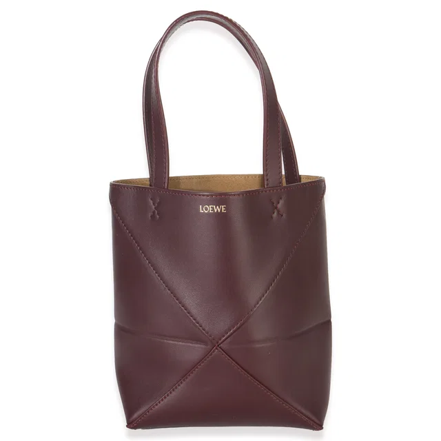 Loewe Burgundy Calfskin Mini Puzzle Fold Tote in Burgundy Calfskin from Luxury Promise