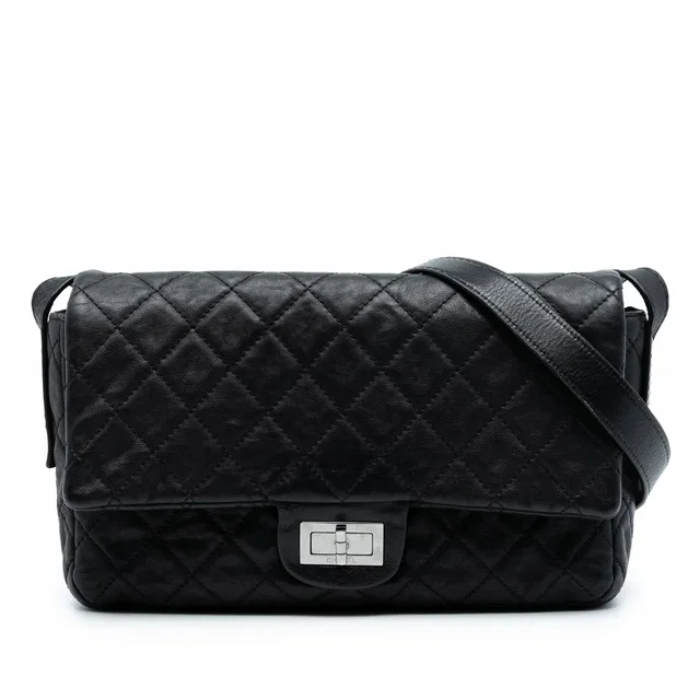 Black Chanel Quilted Calfskin Reissue 2.55 Easy Messenger Flap Crossbody Bag in Black Calfskin from Designer Revival