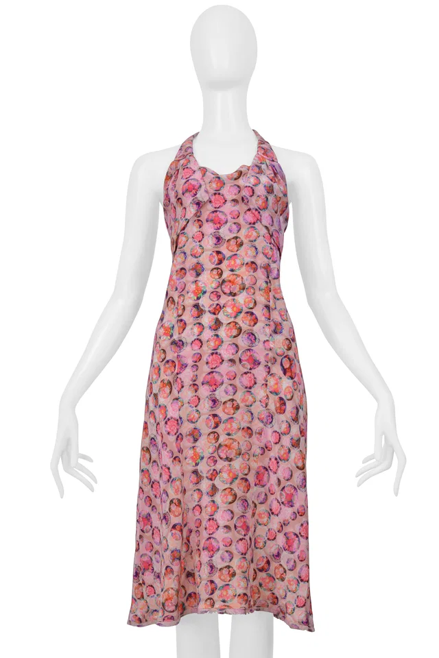 Fendi Pink Floral Printed Silk Halter Dress in Pink Silk from Resurrection Vintage