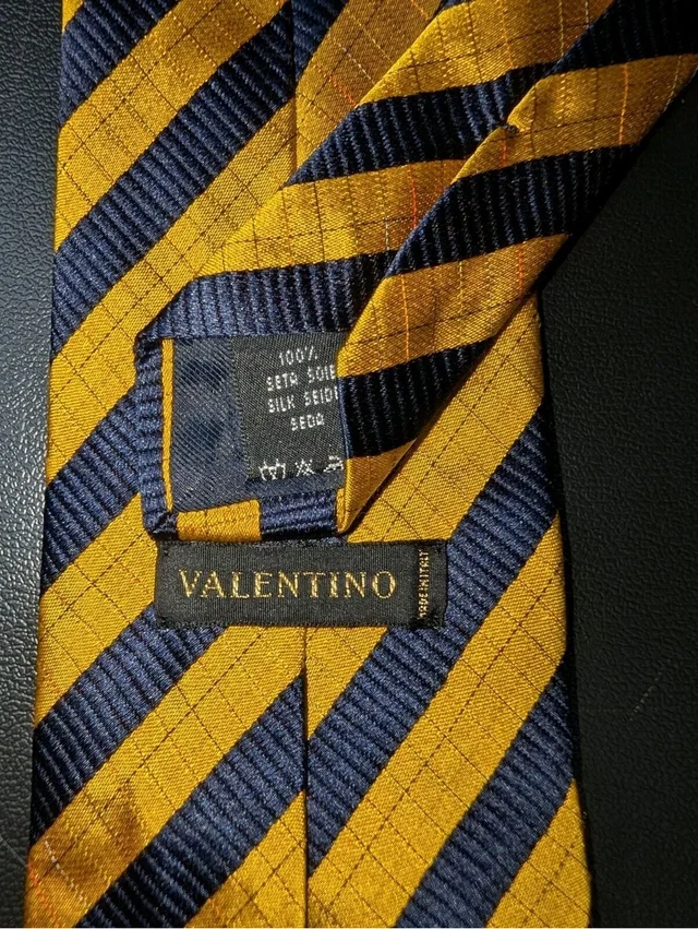 Valentino Garavani Silk Tie Stripe Navy Blue Gold Made In Italy in blue Silk from Poshmark