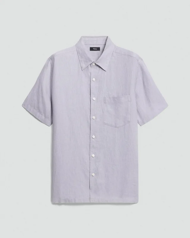 Theory Irving Short-Sleeve Shirt in Relaxed Linen in GRAY LILAC 100% Linen, photo 7 of 14 from Theory