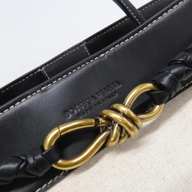 Bottega Veneta Hand bag in NATURAL+BLACK / GOLD metal fittings canvas/leather from KOMEHYO, photo 5 of 8