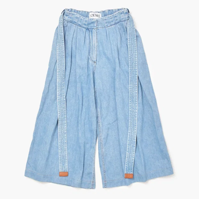 Loewe Belt Wide Denim Pants Sky Blue Cotton 32 in Blue Denim from The Reluxe