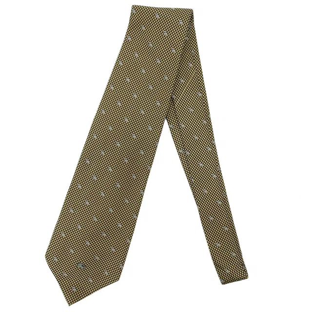 Burberry Dog Pattern Tie Gold in Gold Silk from VINTAGE QOO TOKYO