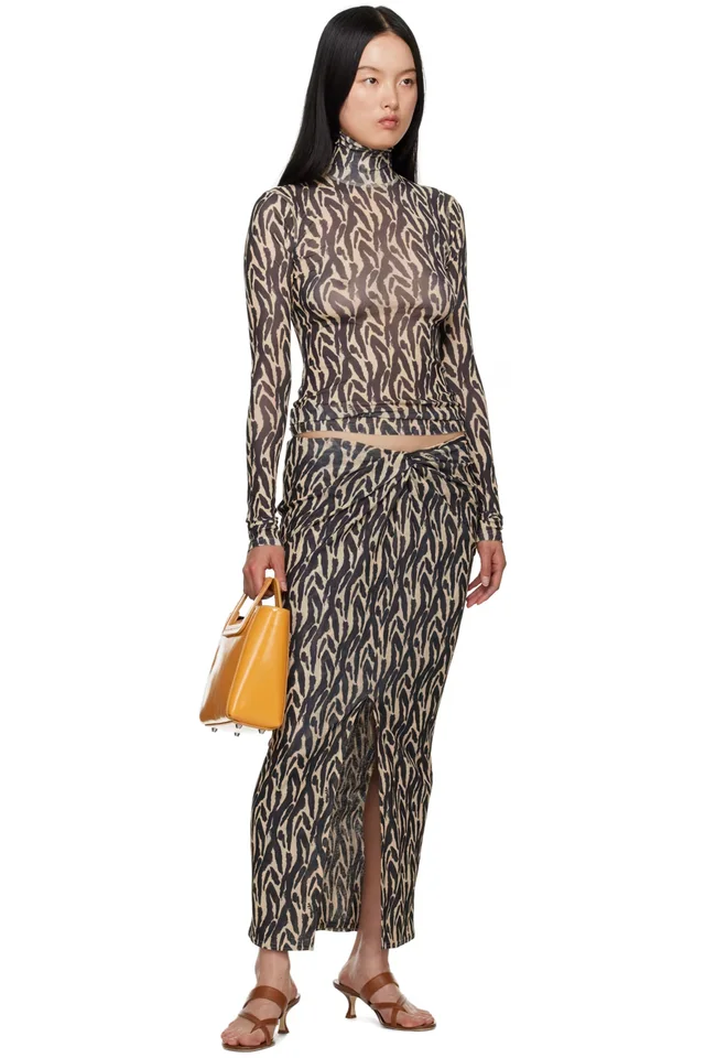 Nanushka Beige & Black Marya Midi Skirt, photo 4 of 4 from SSENSE