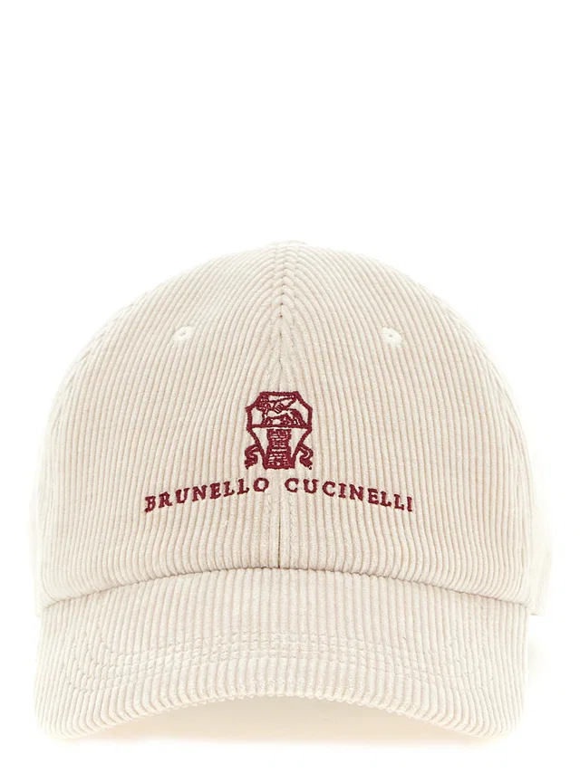 Brunello Cucinelli Corduroy Baseball Cap — Cream Cotton Caps in White Cashmere from HEWI