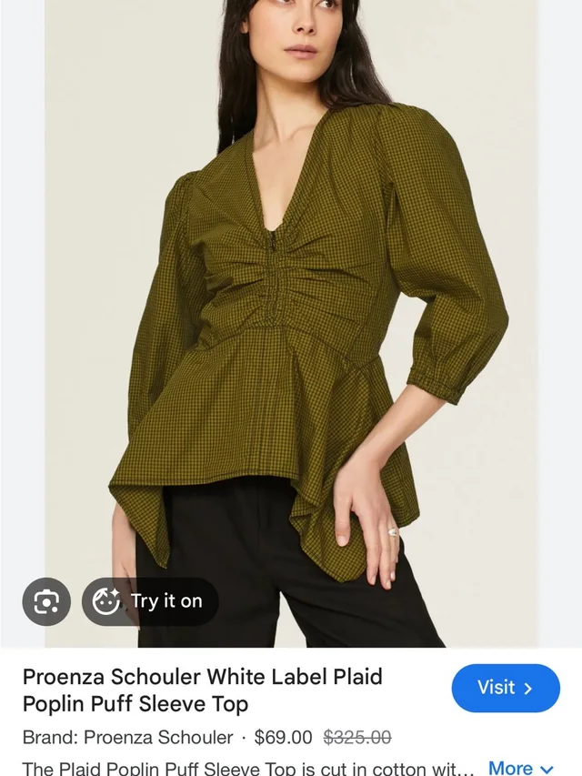 Proenza Schouler Olive-Green Plaid Peplum Poplin Top in green from Poshmark
